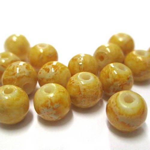 20 perles jaune marbré 6mm 