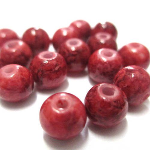 20 perles rouge marbré 6mm (h-46) 