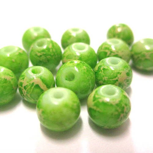 20 perles vert anis marbré 6mm 