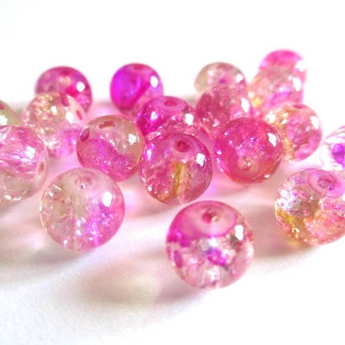 10 perles rose et jaune craquelé et moucheté 8mm (h-19) 