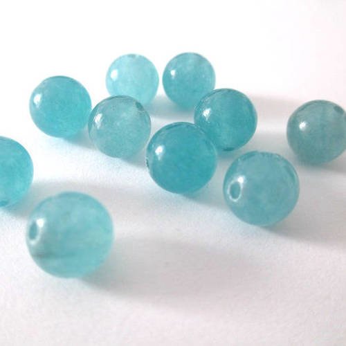 10 perles jade naturelle bleu émeraude 8mm (23) 