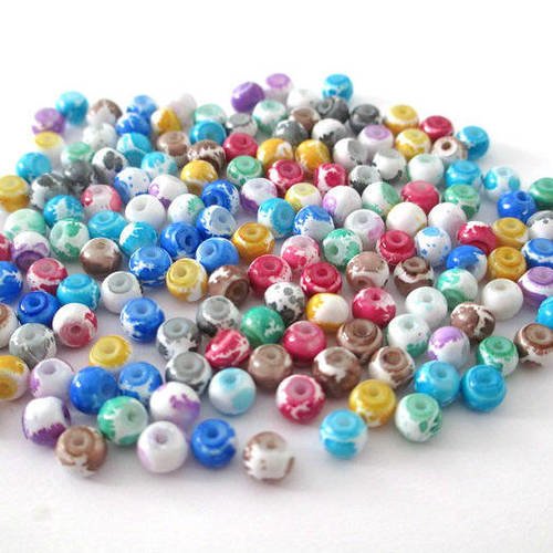 160 perles en verre blanches mouchetées mélange de couleur 4mm 