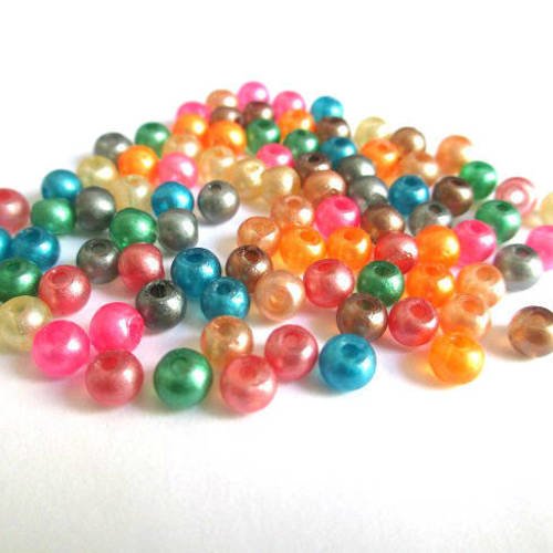 90 perles mélange de couleur brillant en verre  4mm 