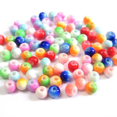 90 perles bicolore  en verre 4mm mélange de couleur (u) 