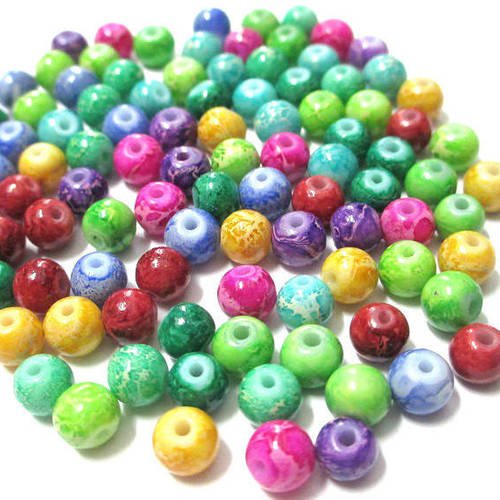 90 perles marbré en verre mélange de couleur 4mm 