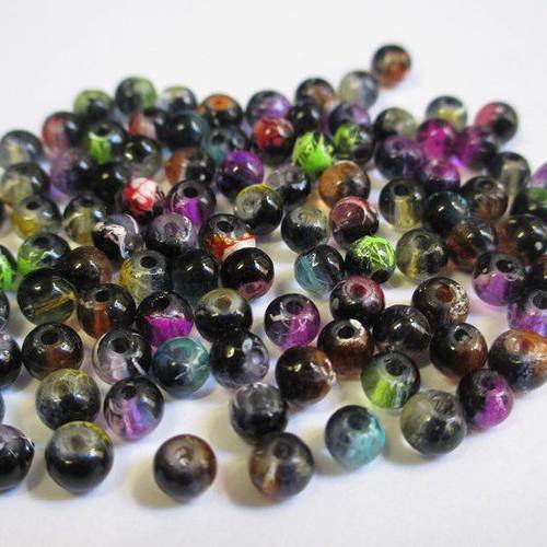 100 perles noir tréfilé translucide  mélange de couleur 4mm 