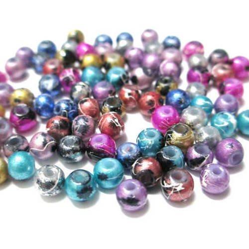 80 perles en verre brillant mouchetée et tréfilé mélange de couleur  4mm 