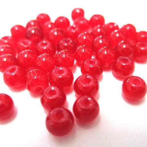 20 perles rouge en verre imitation jade 4mm (a-31) 