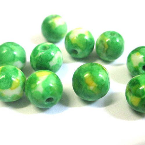 10 perles jade océanique naturelle jaune et vert 8mm 