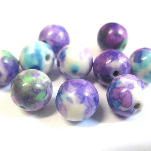 10 perles jade océanique naturelle blanc ,bleu et violet 8mm 