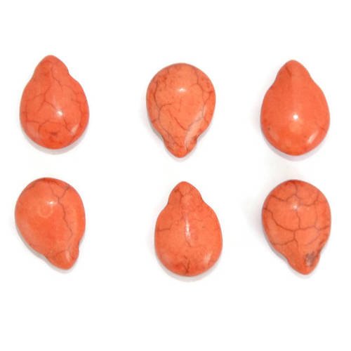 6 perles gouttes turquoise orange 14x10mm 