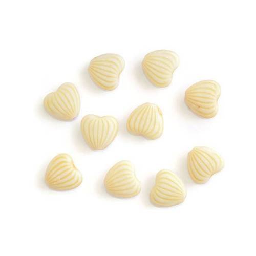 10 perles acrylique  forme coeur couleur blanc rayé jaune 10x11x5 mm 