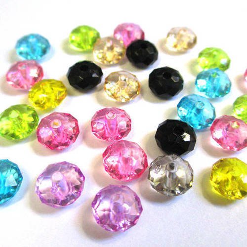 20 perles rondes plates acrylique à facettes mélange de couleur 8x5mm 