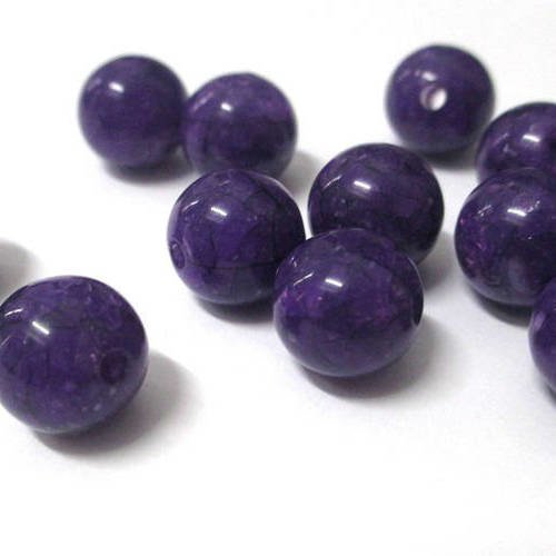 10 perles imitation howlite rondes en acrylique violet foncé 12mm (a-33) 
