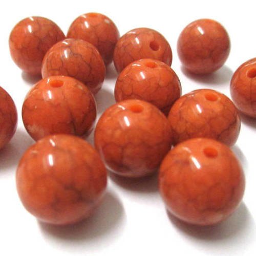 10 perles imitation howlite rondes en acrylique orange 12mm (a-33) 