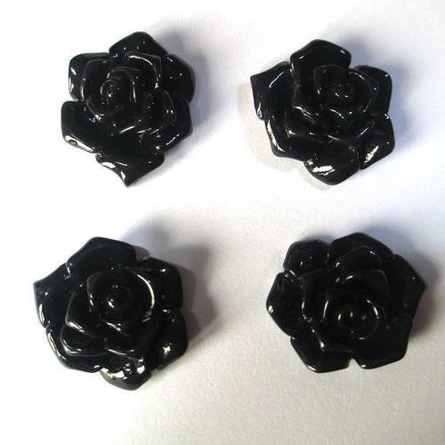4 cabochons en résine fleur noir 21x17x7mm 