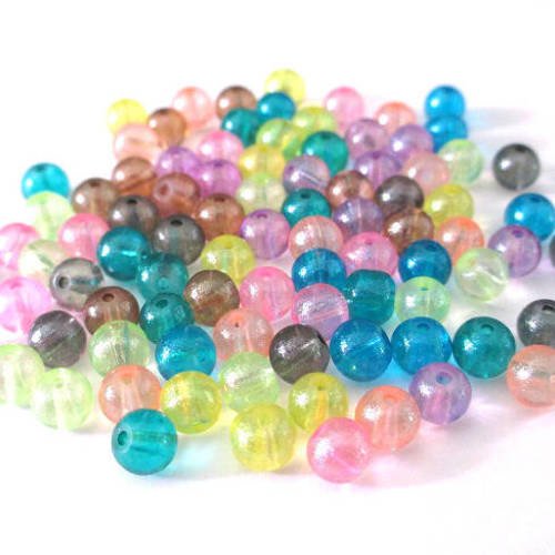 90 perles brillantes  mélange de couleur en verre  6mm 