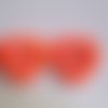 2 perles coeur orange fluo acryliques caoutchouté 27x25mm 