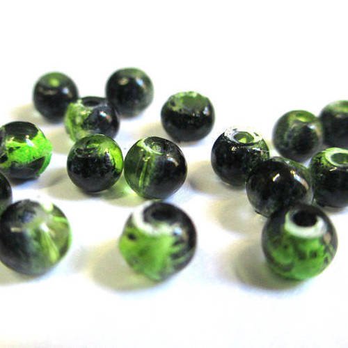 20 perles noir tréfilé vert translucide 4mm 