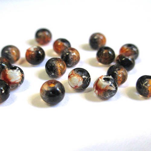 20 perles noir tréfilé orange translucide 4mm 