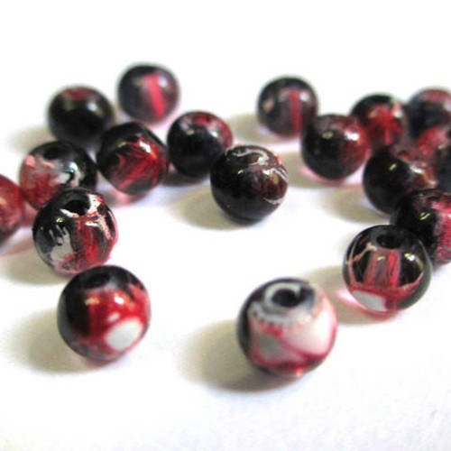 20 perles noir tréfilé rouge translucide 4mm 