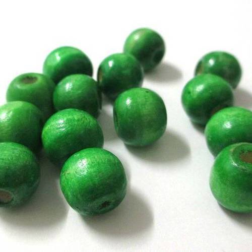 10 perles  en bois vert 12mm 