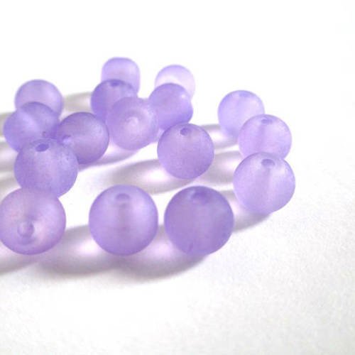 20 perles lilas givré en verre  6mm 