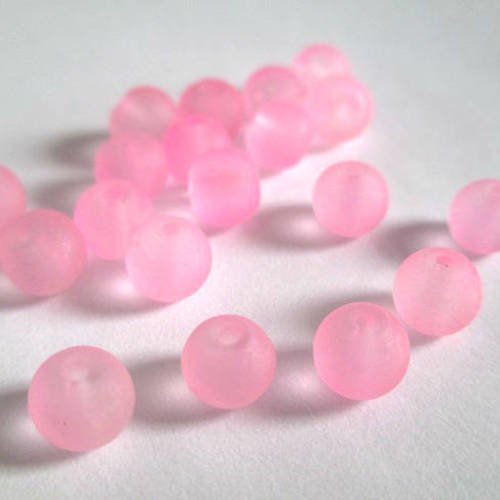 20 perles rose givré en verre  6mm 