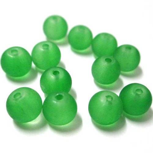 20 perles givré vert en verre  6mm (j-21) 