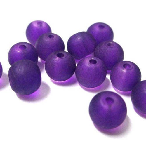 20 perles givré violet en verre  6mm (j-25) 