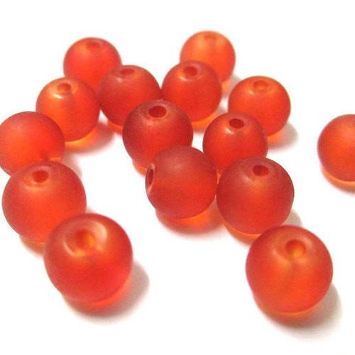 20 perles givré orange en verre  6mm (j-23) 