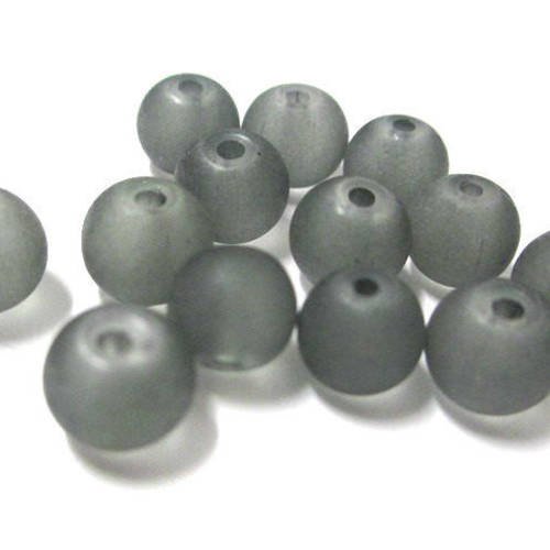 20 perles givré gris en verre  6mm (j-29) 