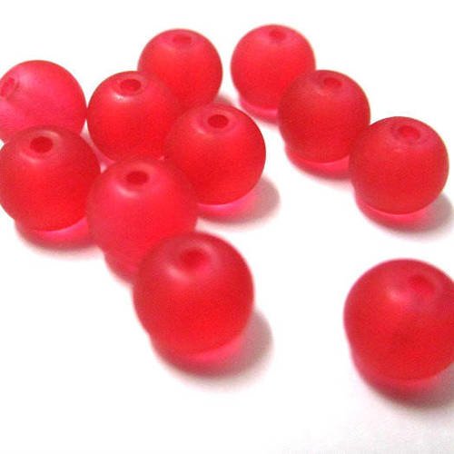 20 perles givré rouge en verre  6mm (j-22) 