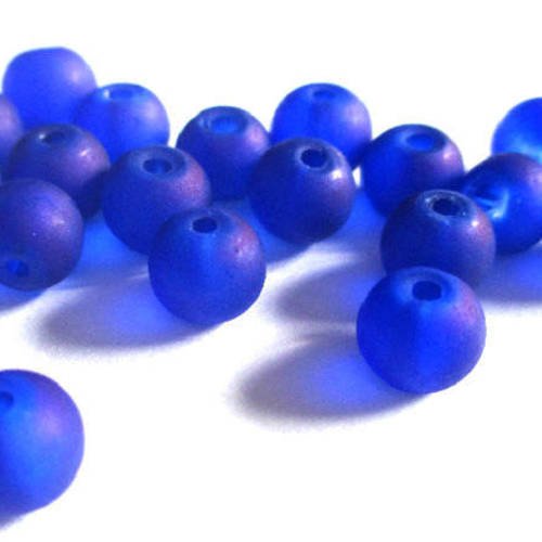 20 perles givré bleu foncé 1 en verre 6mm (d-27) 