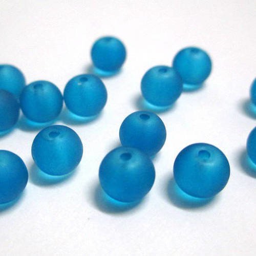 30 perles givré bleu en verre 6mm (d-30) 