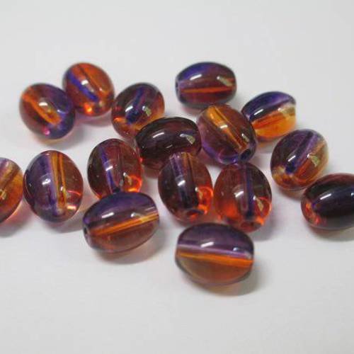 20 perles ovales en verre bicolore marron et violet   9x6mm 