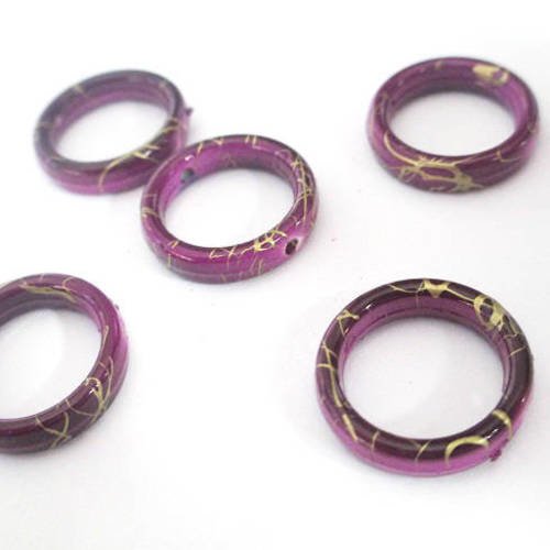 10 perles cercle acrylique tréfilé doré couleur violet 19mm 