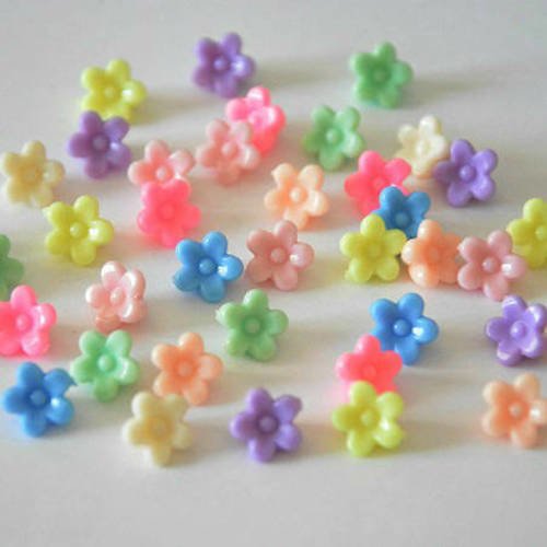 40 perles fleur acrylique mélange de couleur 10x7 mm 