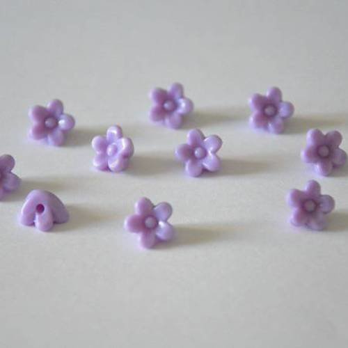 10 perles fleur acrylique violet 10x7 mm 