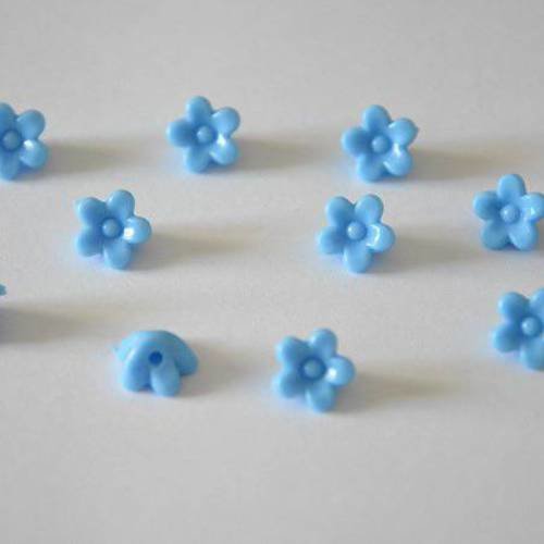 10 perles fleur acrylique bleu 10x7 mm 