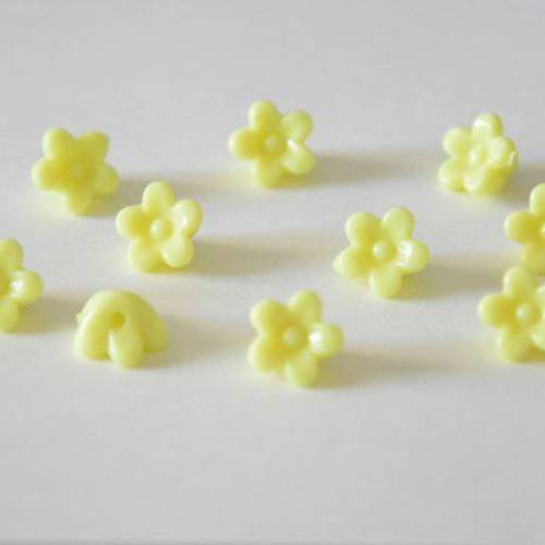 10 perles fleur acrylique jaune 10x7 mm 