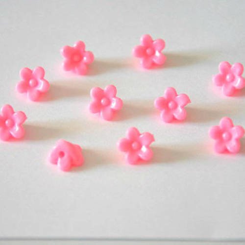 10 perles fleur acrylique rose bonbon  10x7 mm 
