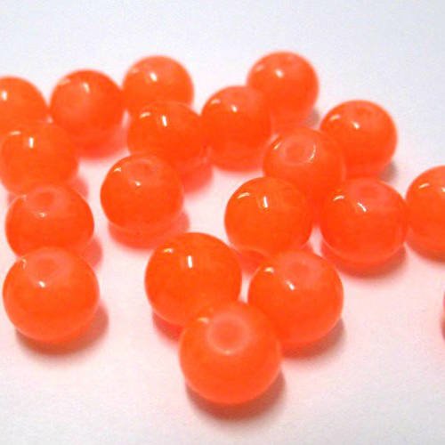 20 perles orange fluo imitation jade en verre  6mm (j-3) 