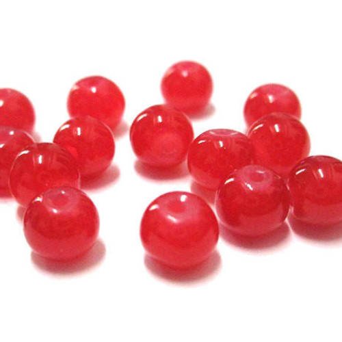 20 perles rouge imitation jade  en verre 6mm (j-5) 