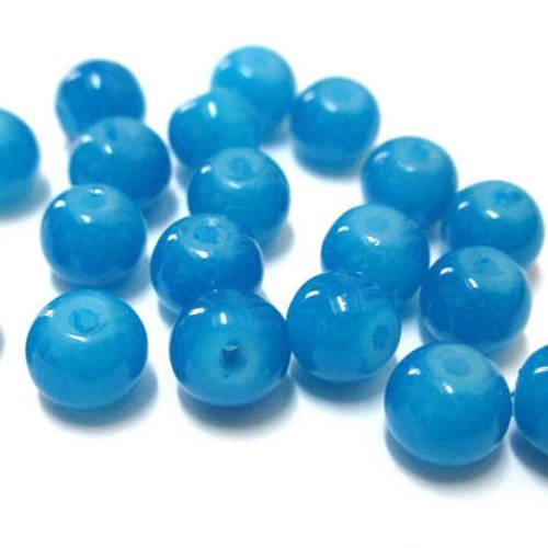 20 perles bleu imitation jade en verre 6mm (j-2) 