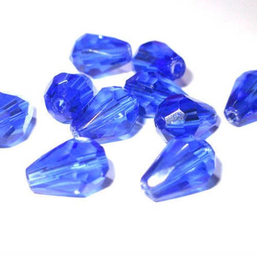 10 perles goutte à facettes couleur bleu foncé 11x7x7mm 