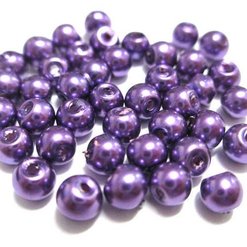 20 perles nacré violet ronde en verre 4mm (a-08) 