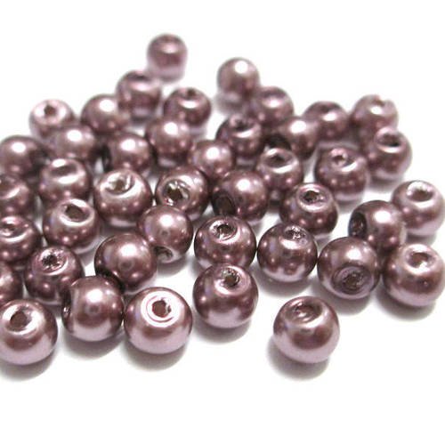 20 perles nacré taupe ronde en verre 4mm (a-07) 
