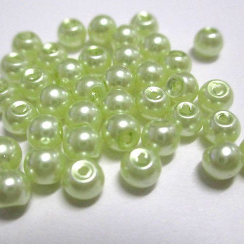 20 perles nacré vert clair ronde en verre 4mm (a-08) 