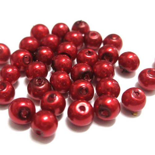 20 perles nacré rouge ronde en verre 4mm (a-07) 